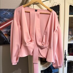 SHEIN Light Pink Peplum Top with Bow Closure